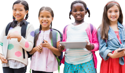 Portrait of friends with digital tablets