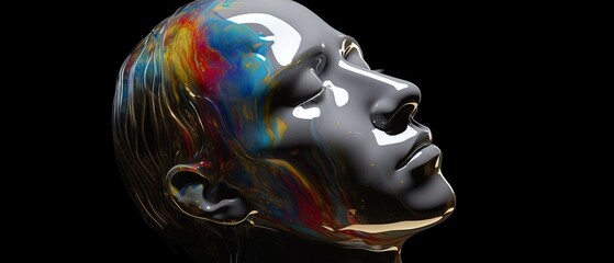 Multi-colored face splashes, abstract art with vibrant colors, and dynamic movement. Generative AI