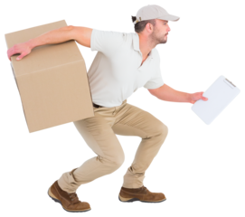 Delivery man with cardboard box