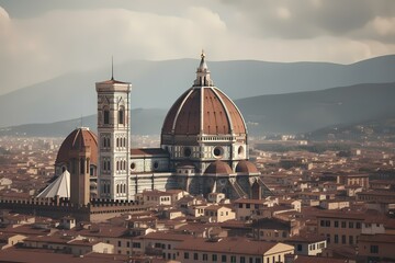 A large domed building with a dome on top with florence cathedral in the background Generative AI