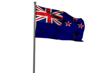 New Zealand flag waving on pole