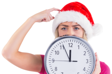 Festive blonde showing a clock