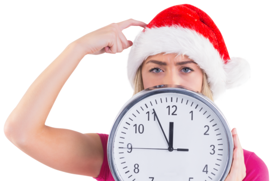 Festive blonde showing a clock