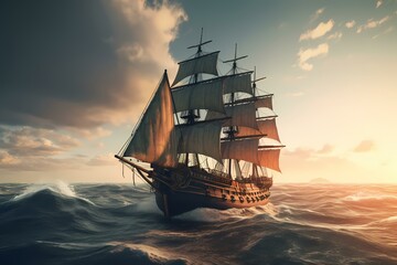 Fototapeta premium A ship sailing in the sea Generative AI