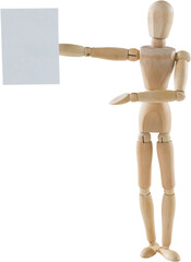 3d image of wooden figurine showing blank white board