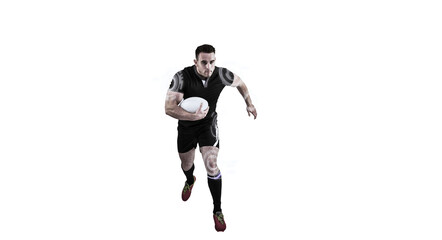Fototapeta na wymiar Digital image of rugby player running while holding ball