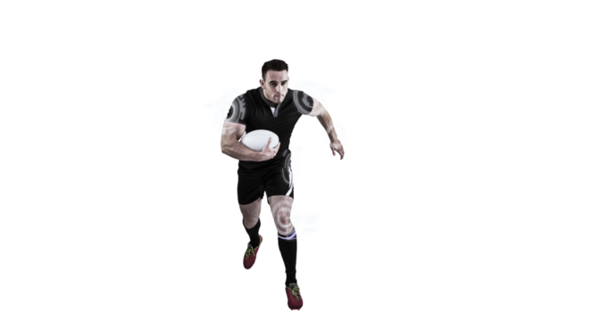 Digital image of rugby player running while holding ball - Powered by Adobe