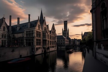 Fototapeta premium A canal with buildings along it Generative AI
