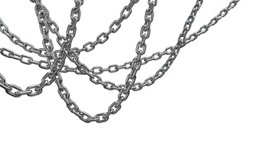 3d image of tangled silver metal chains 