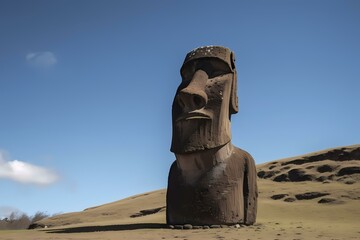 A statue of a person with easter island in the background Generative AI