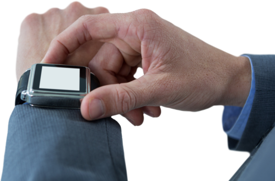 Businessman checking smart watch