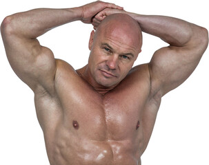 Portrait of bodybuilder with hands behind head
