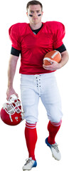 Portrait of american football player walking and holding football and helmet © vectorfusionart