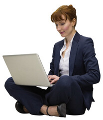 Beautiful businesswoman using laptop with crossed-legged