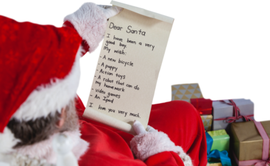 Santa claus reading letter