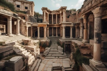 Obraz premium An old building with columns Generative AI