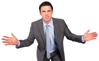 Businessman posing with hands out