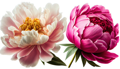 Illustrations of Pink peony flower blossoms. Isolated. Created using generative ai. - obrazy, fototapety, plakaty
