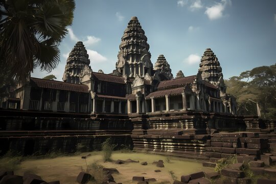 Angkor wat with towers and domes Generative AI