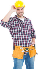 Confident handyman wearing hard hat