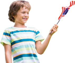 Young boy holding American flag
