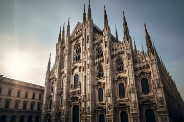 Fototapeta premium A large stone building with towers Generative AI