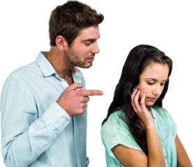 Man pointing at woman
