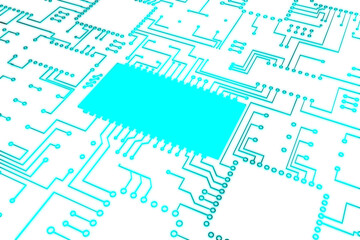 Blue circuit board on white background