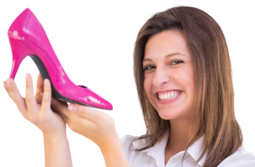 Elegant brunette admiring a shoe