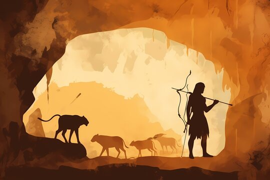 A man and dogs in a cave Generative AI