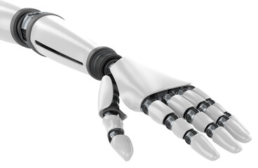 Robotic hand over white background