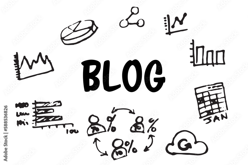 Poster blog text amidst several vector icons