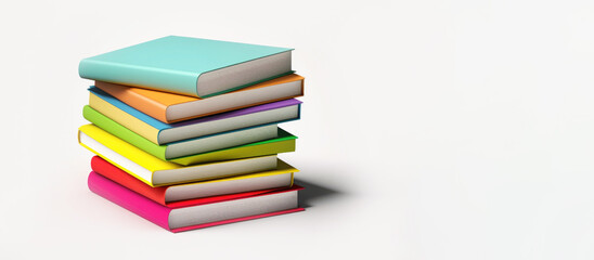 A stack of various books in bright covers light background, copy space, template for flyers, advertisements, invitations. Learning concept, book day