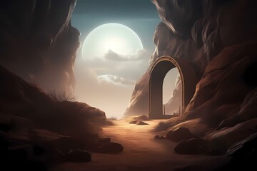 A cave with a view of the sun and the sky Generative AI