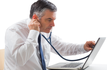 Mature businessman running diagnostics