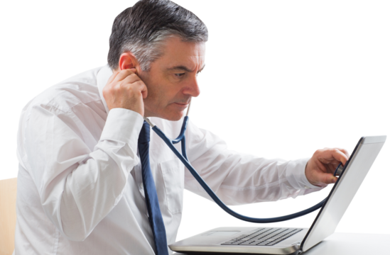 Mature businessman running diagnostics