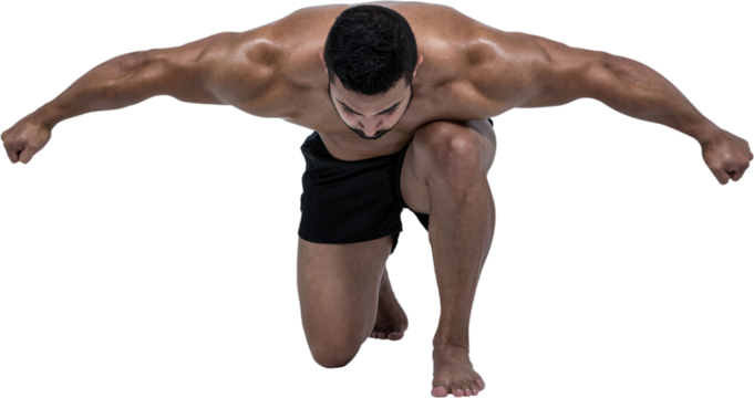 Muscular man flexing for camera