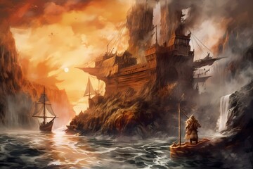 A pirate ship in the water Generative AI