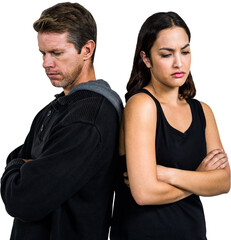 Sad couple with arms crossed standing back to back