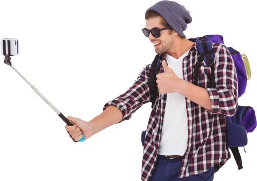 Happy man taking selfie - Powered by Adobe