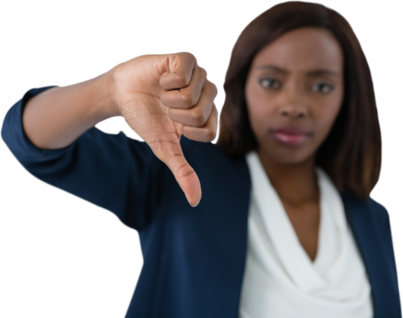 Businesswoman showing thumbs down