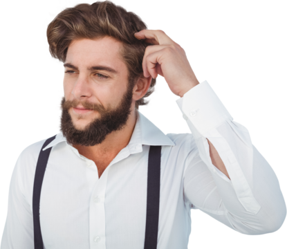 Hipster scratching head while thinking