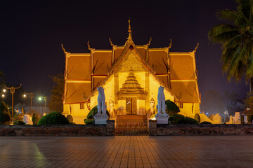 Wat Phumin at night and light, The famous Buddhist temple is renowned for its cruciform ubosot...