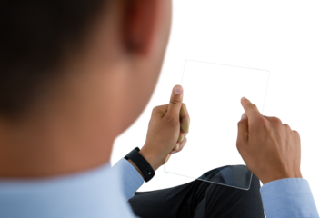 Close up of businessman using glass interface