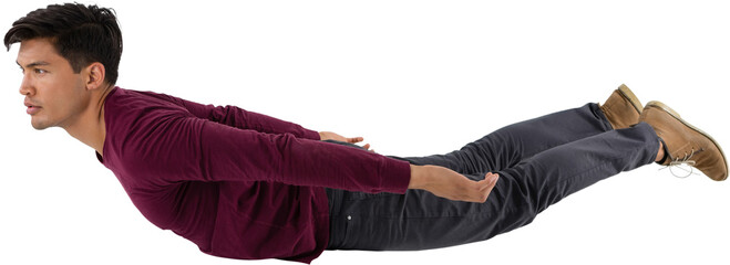 Side view of businessman imitating as super heroes