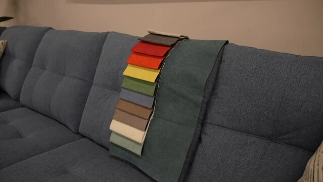 sofa and pillows colour swatches furniture store blue sofa colourful home decor home designer material selection fabrics swatch colour selection design modern home interior 