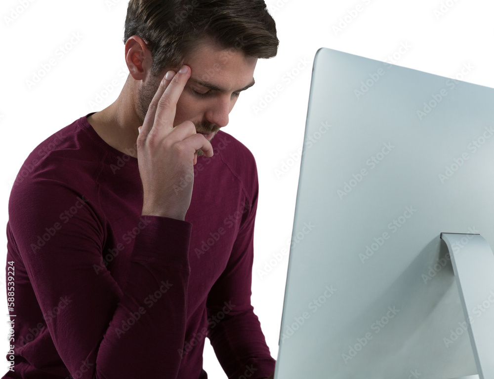 Poster man sleeping while using computer