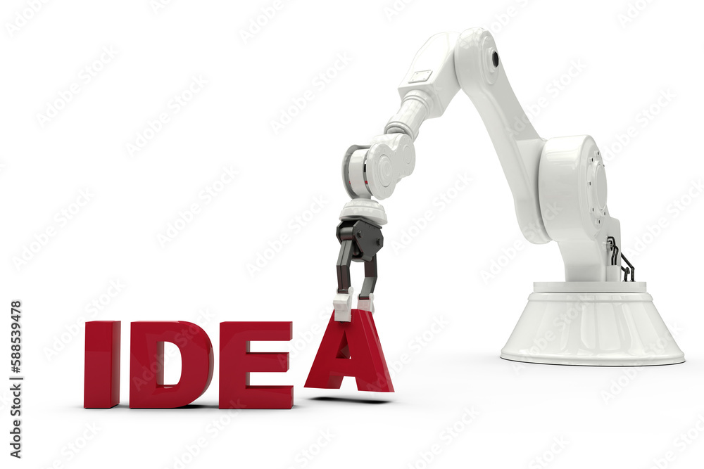 Poster image of robotic arm arranging idea text