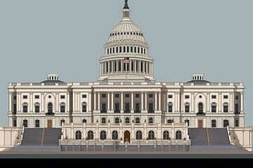 A large white building with a dome with united states capitol in the background Generative AI