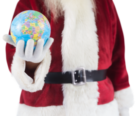 Santa has a globe in his hand